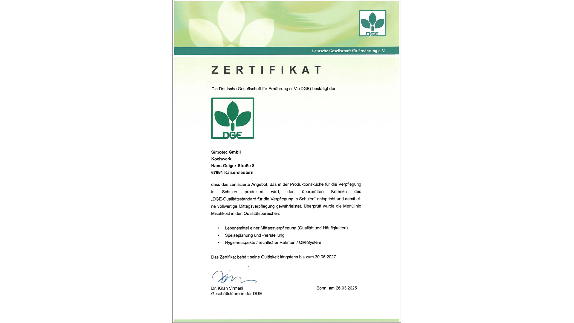 DGE Zertifikat Schule