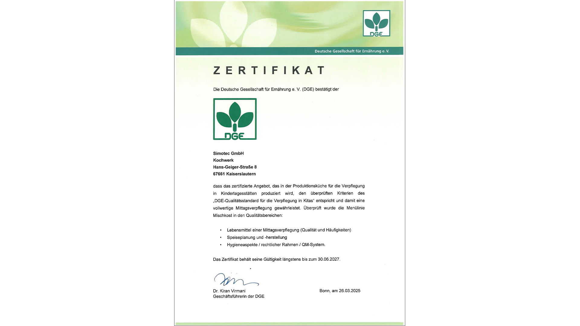 DGE Zertifikat Kita